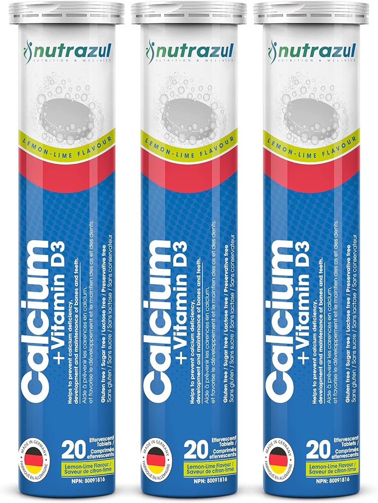 Nutrazul Calcium + D3- vitamin Effervescent Tabletter á 124; 60 Tabletter á 124; Understøtter Knoglehygiejne & Vedligeholdelsesfaktor 124; for voksne & Børn