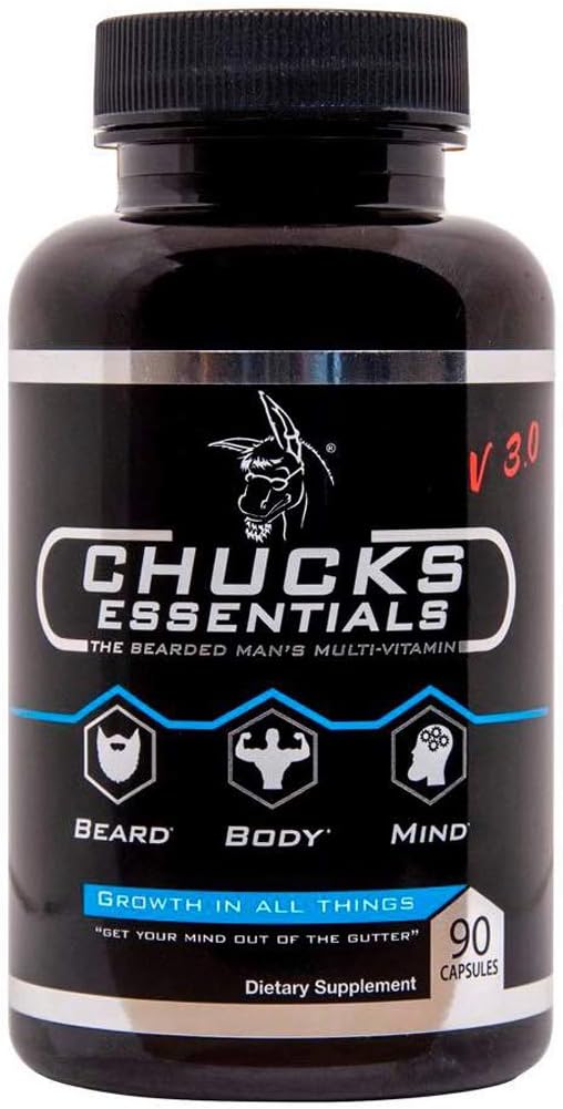 Chucks Essentials - De Bearded Mans Multivitamin, for hurtigere voksende skæg, indlæst med Vitaminer og mineraler Essential for sunde, tykkere, stærkere og hurtigere voksende hår, 90 kapsler