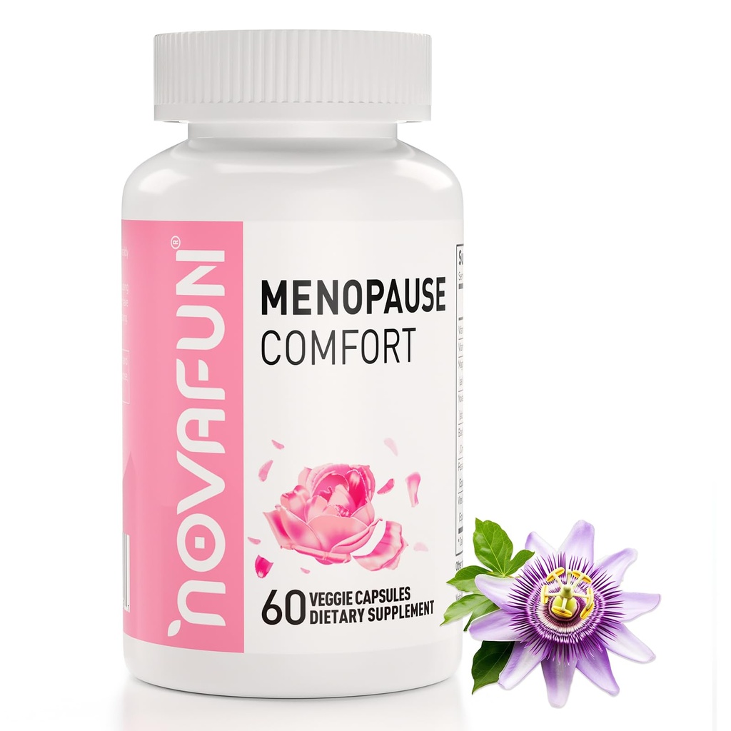 Menopause Relief kapsler til kvinder, Novasoy Soy Isoflavone, Black Cohosh, Passion Flower, Vitex, B6-vitamin, B12-vitamin, Magnesium, 60 Greve