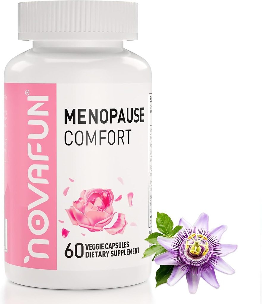 Menopause Relief kapsler til kvinder, Novasoy Soy Isoflavone, Black Cohosh, Passion Flower, Vitex, B6-vitamin, B12-vitamin, Magnesium, 60 Greve