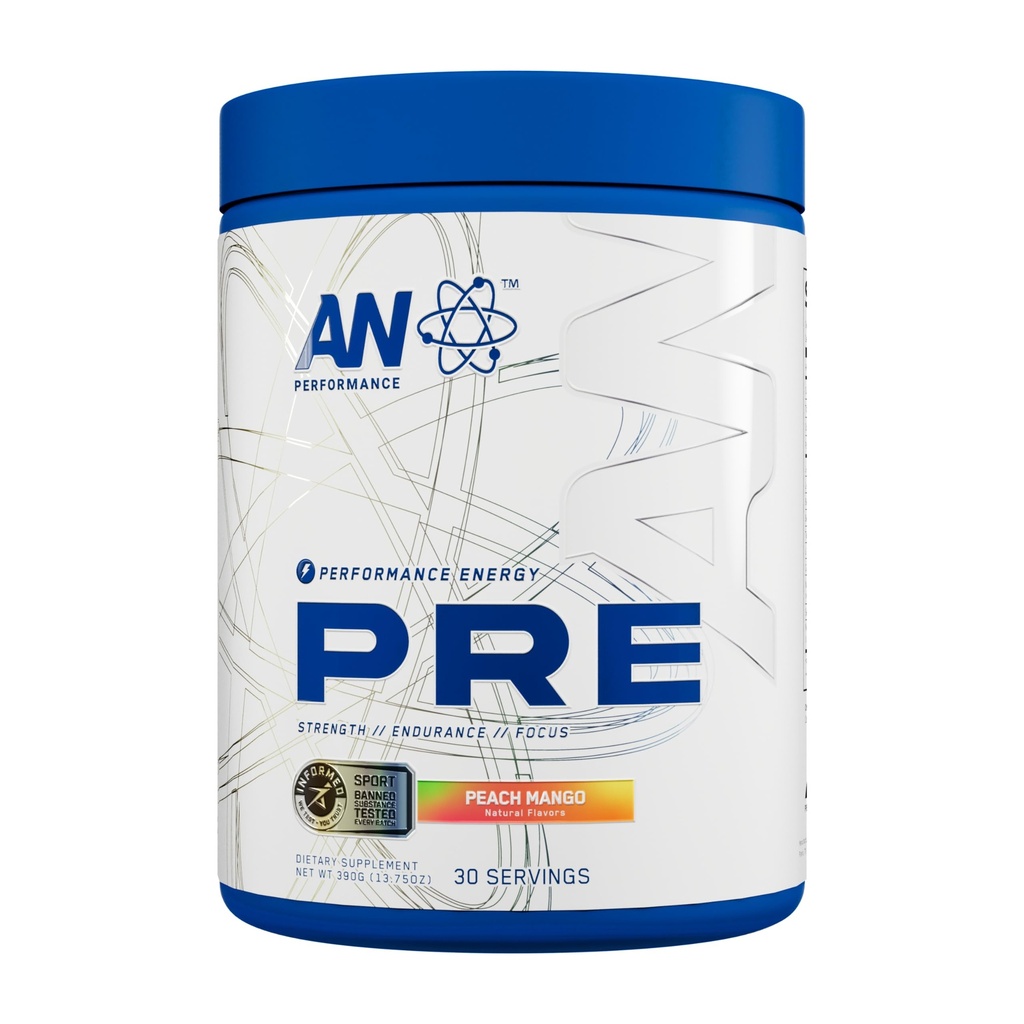 AN Performance Pre- Workout Powder Supplement for mænd & kvinder; Energy Drink Mix med 300mg Koffein + Beta Alanine + Citrullin • 124; Third- Party Testet med 124; Peach Mango • 124; 30 Serveringer