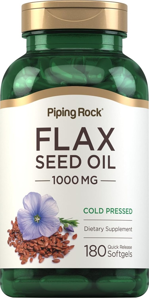 Piping Rock Flaxseed Oil 1000mg Softgel Kapsler Note 124; 180 Greve Note 124; Cold Pressed Supplements 124; Non- GMO, Gluten Free