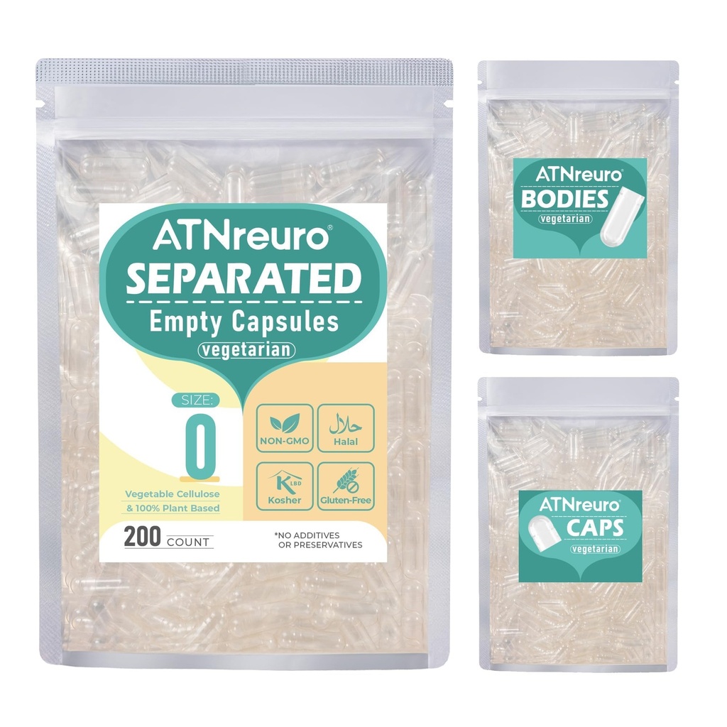 Vegan Separated Tomme Kapsler Størrelse 0 (200 Tæl), HPMC Pill Kapsler Tomme for DIY Supplement Fyldning