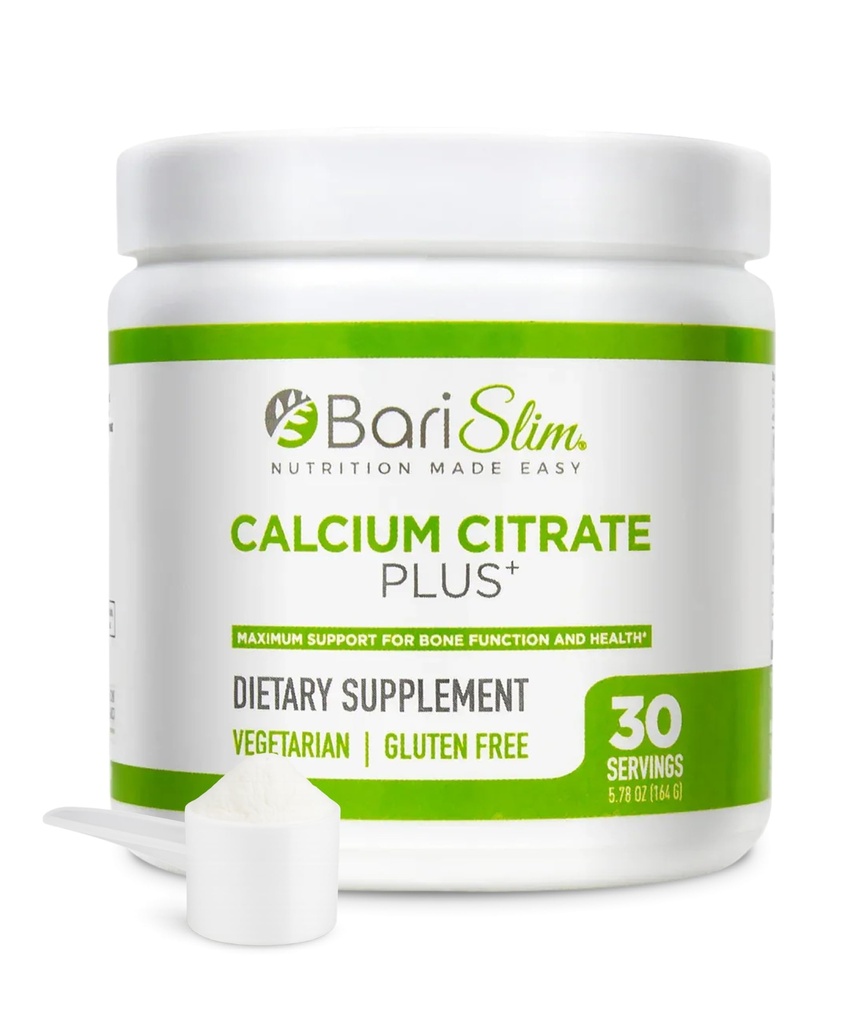 BariSlim Bariatric Calcium Citrate Plus Powder - Formuleret til patienter efter vægttab Kirurgi - Maksimal støtte til knoglerfunktion og sundhed - Let fordøjelse og Absorption 124; 600 mg (30 Servere)