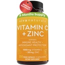 Viva Naturals C- og Zinktilskud (250 kapsler) - 1000 mg vitamin C med zink 20 mg antioxidant tilskud til immunstøtte, Vitamin supplement til voksne