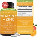 Viva Naturals Vitamin C and Zinc Supplement (250 Capsules) - 1000 mg Vitamin C with Zinc 20 mg Antioxidant Supplements for Immune Support, Vitamin Supplement for Adults