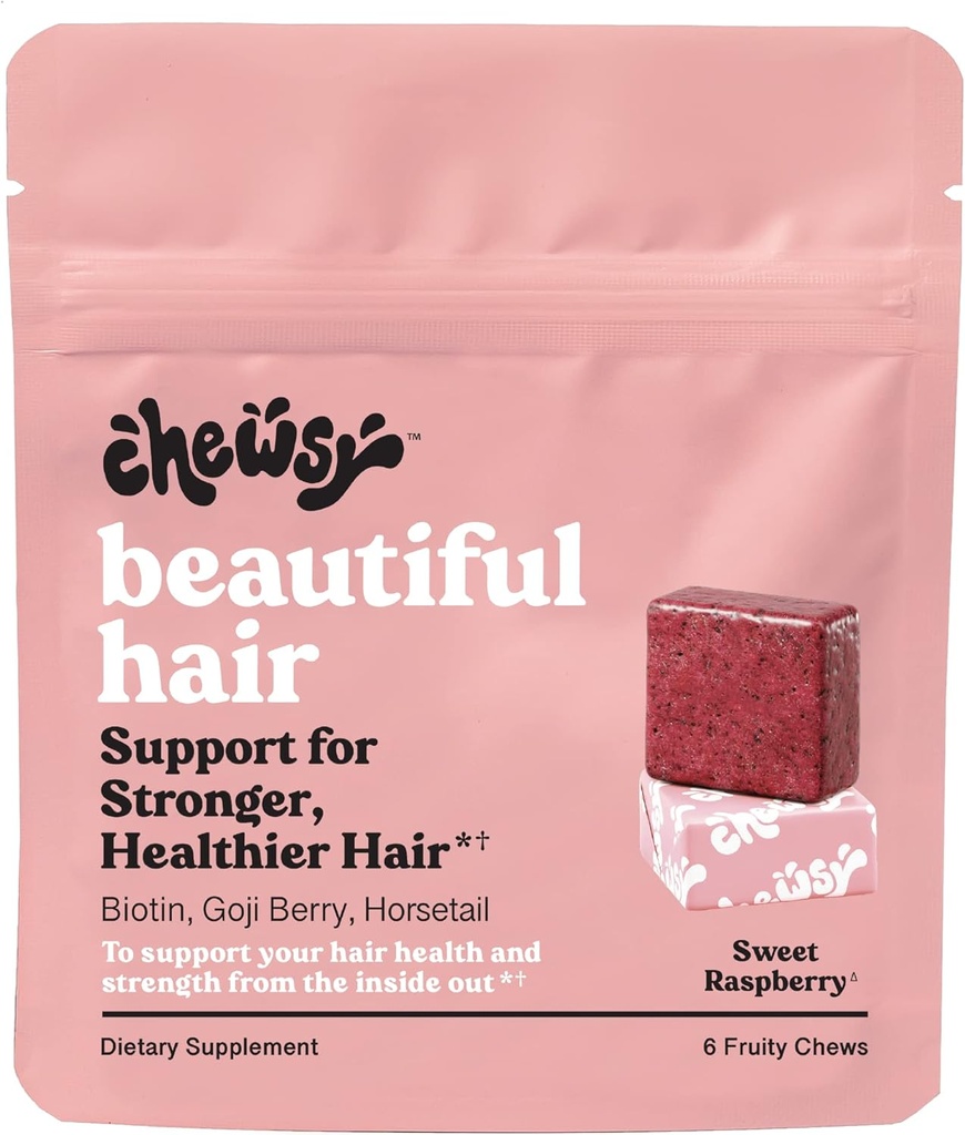 Chewsy - Smukke hår tygger - Promotes Stærkere, Healthier Hår, Biotin, Vitaminer C, A, B12, D3, Goji Berry - 6-Day Supply