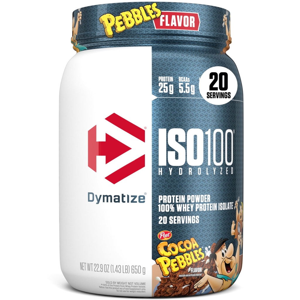 Dymatize x Kakao Småsten ISO100 Whey Protein Powder Isolate, 25g protein, 20 Servering, 5,5g BCAA, 120 Cal., Gluten Free, 1g fedt, 1g sukker, 2g Carb