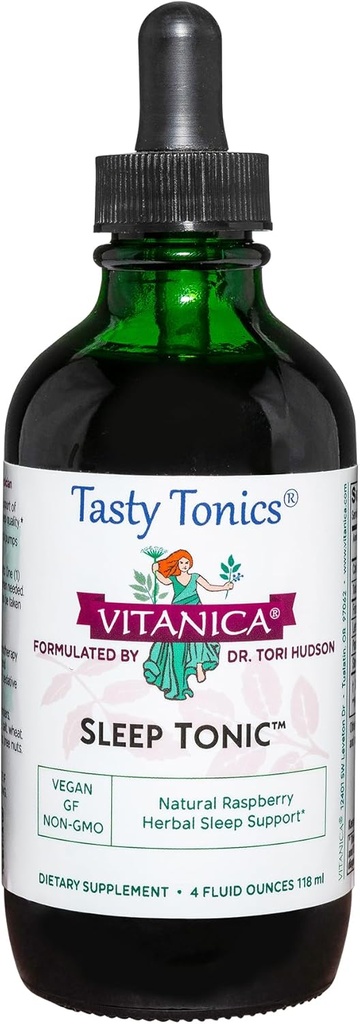 Vitanica Sleep Tonic, Natural Liquid Sleep Support, Dr. Formuleret, Afslapning og rolig støtte til voksne, Stress Relief, Valerian Root, Lemon Balm, Passion Flower, Vegan, 4 Ounce