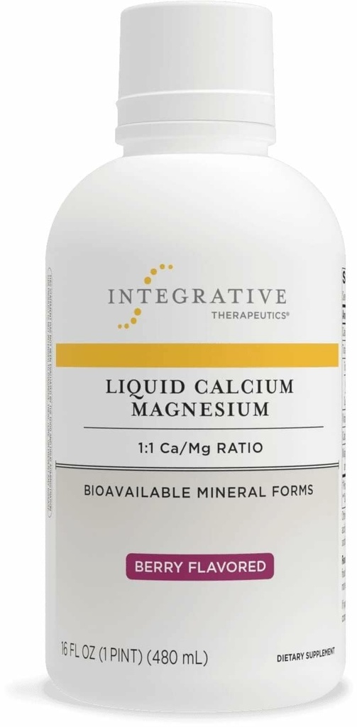 Integrative terapier Flydende Calcium Magnesium - Flydende tillæg, der understøtter knoglerelateret sundhed * - Inkluderer vitamin D3 & a Magnesium Complex - Gluten- Free & Dairy- Free - Berry, 16 oz (32 Servere)