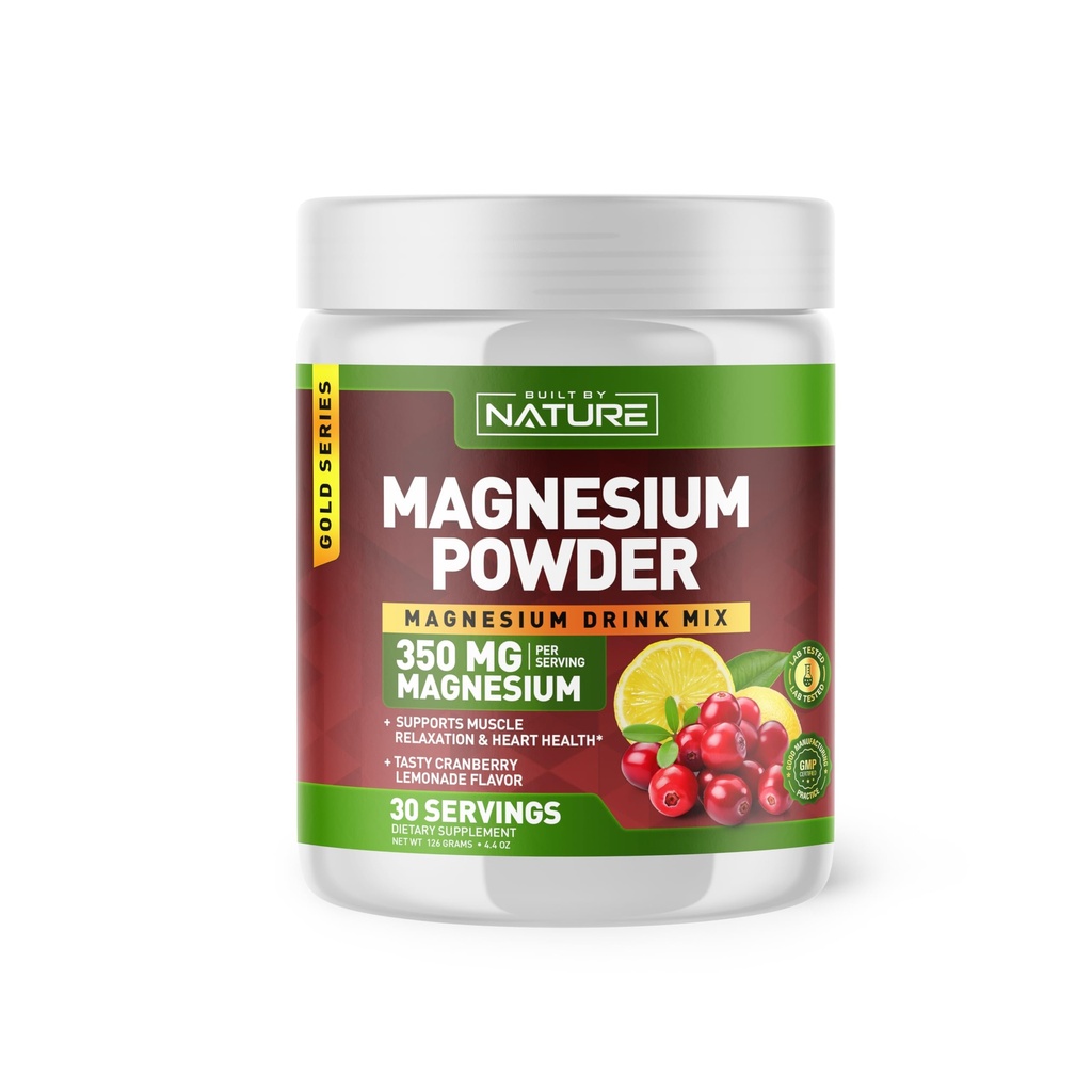Bygget af Nature Magnesium Powder - Anti- Stress Drink Mix til ro og regelmæssighed - Magnesium Citrate Supplement - Afslapning, Muskel & Hjertestøtte - Tranebær Lemonade Flavor - 30 Servering