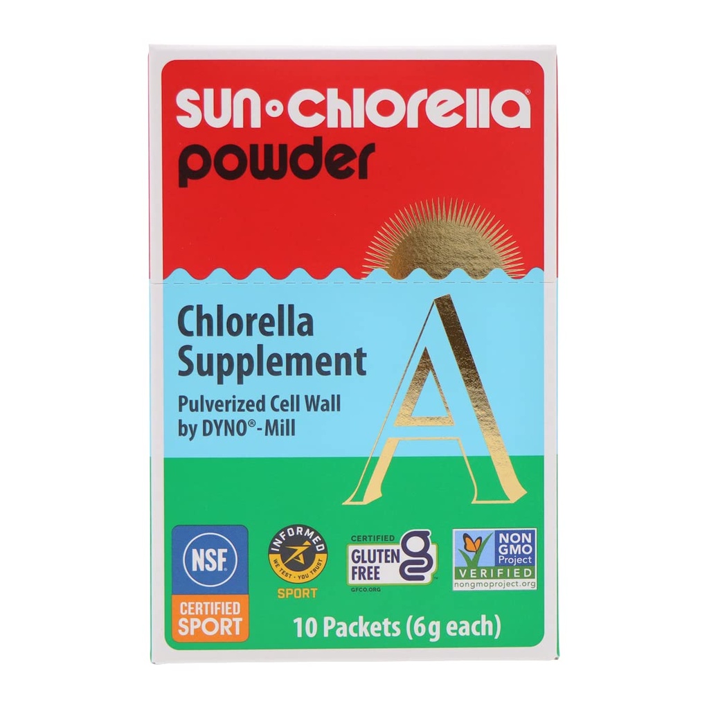 Sun Chlorella Powder Green Algae Superfood Supplement understøtter hele kroppen Wellness Immunforsvar, Gut Sundhed & Natural Energy Boost - Chlorophyll, B12, Protein - ikke-GMO - 10 Servere