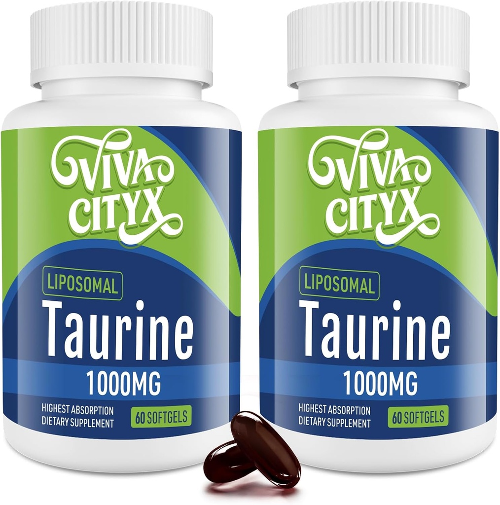 Taurine 1000mg - Liposomal Taurine Amino Acid Supplement for Heart, Liver, and Brain, Longevity, Exercise - High Absorption, Vegan & Gluten Free (60 Softgels - 2 Pack)
