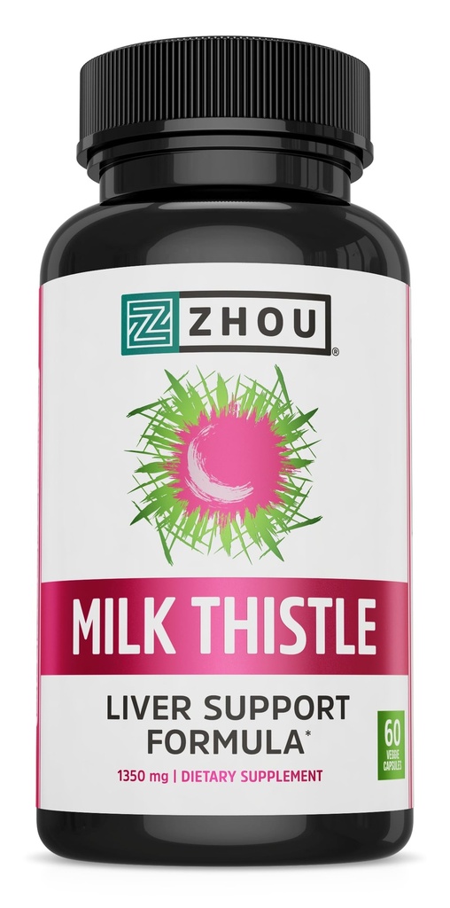 Zhou Milk Thistle - Lever Health Supplement, Silymarin Milk Thistle ekstrakt & pulver til mænd & kvinder, Urte Cleanse Support, Metabolic Health - 60 vegetariske kapsler