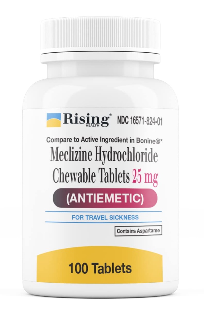 Rising Health Motion Relief and Kvalme - Meclizine HCL 25mg - Antiemetisk, Motion Relief Chewable Tablets (100)