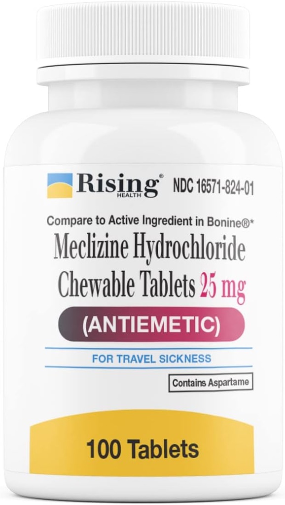 Rising Health Motion Relief and Kvalme - Meclizine HCL 25mg - Antiemetisk, Motion Relief Chewable Tablets (100)