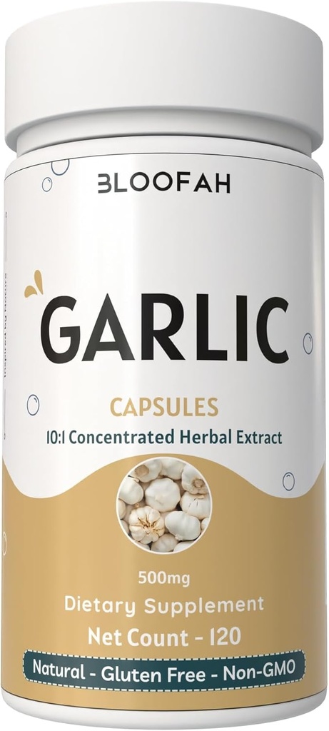 Hvidløg Kapsler 500mg • 124; Koncentreret 10: 1 Uddrag Pulver • 124; Allium sativum • 124; Non- GMO - Gluten- fri • 124; Ingen Kunstige tilsætningsstoffer • 124; GM- Certificeret • 124; Odorless & Easy to Take (120 Count (Pack of 1))