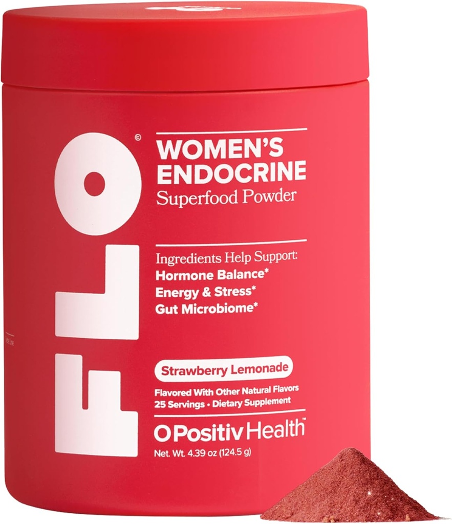 O Positiv FLO Kvinder Endokrine Superfood Powder - Understøtter sunde Cortisol Niveauer, Hormonal Balance, Thyroid & Gut Sundhed - Multivitamin Plus Rhodiola, DIM, Myo- Inositols, Red Superfood-25 Serveringer