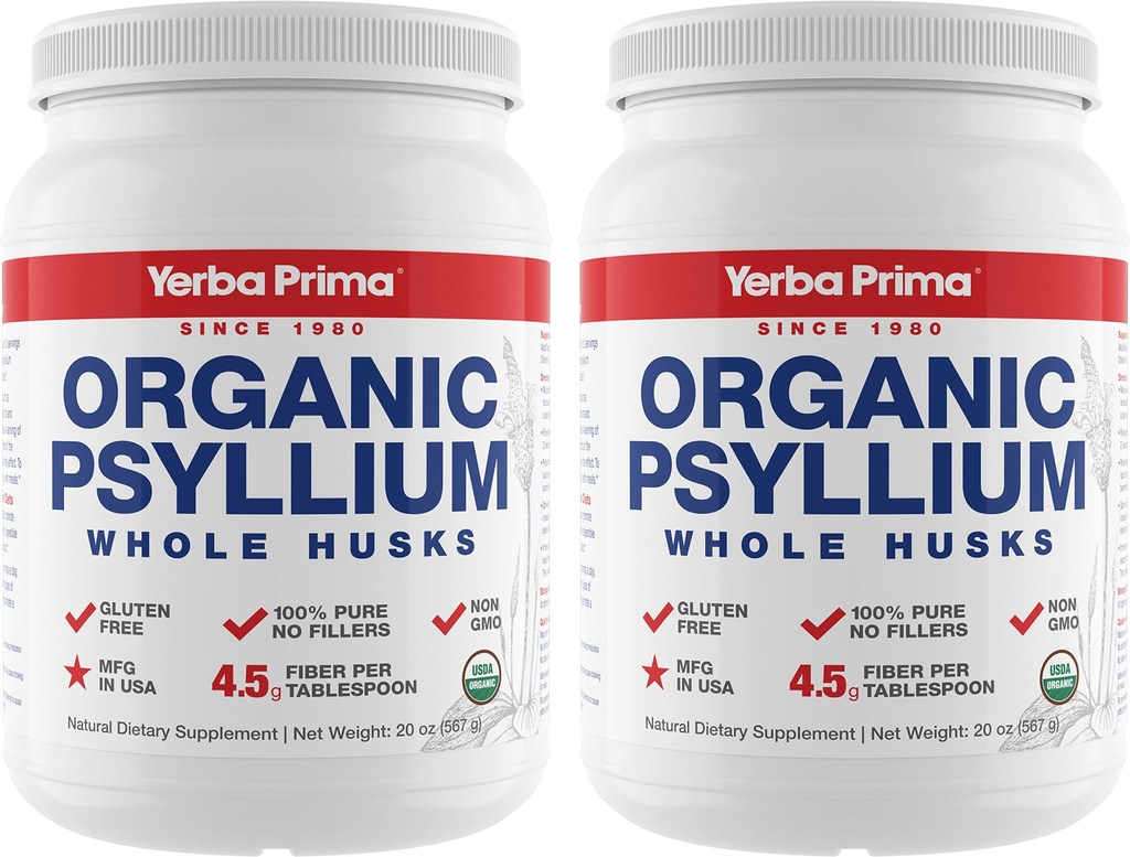 Yerba Prima Organic Psyllium Hele Husene Colon Cleanser - 20 oz - Natural Daily Dietary Fiber Supplement 20oz, Colon Cleanser, Regularitet & Detox Cleansering Support, Gluten Free, Non GMO, Vegan