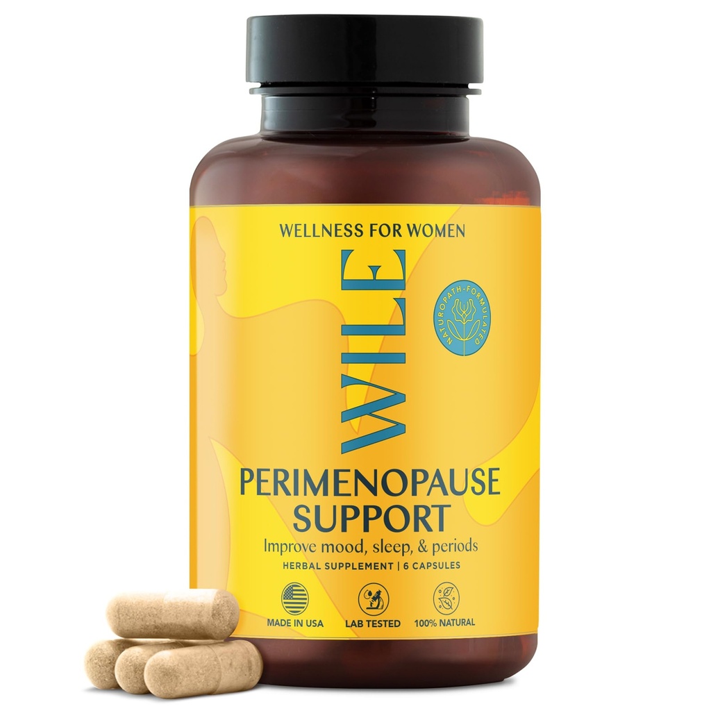 WILE Menopause og Perimenopause Kosttilskud til kvinder med Ashwagandha - Menopausale symptomer Relief for stress, Hot Flashs, Night Sweats - Sund søvn & Hormone Balance Support, Vegan, 30 Serveringer