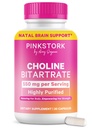Pink Stork Cholin - 550 mg Cholin Bitartrat fra VitaCholin til Gravid + Postpartum Moms - Prenatal Vitamin til Føtale Kognitiv Sundhed + Brystmælk kvalitet - 1 Kapsel Daglig, 30 Tæl
