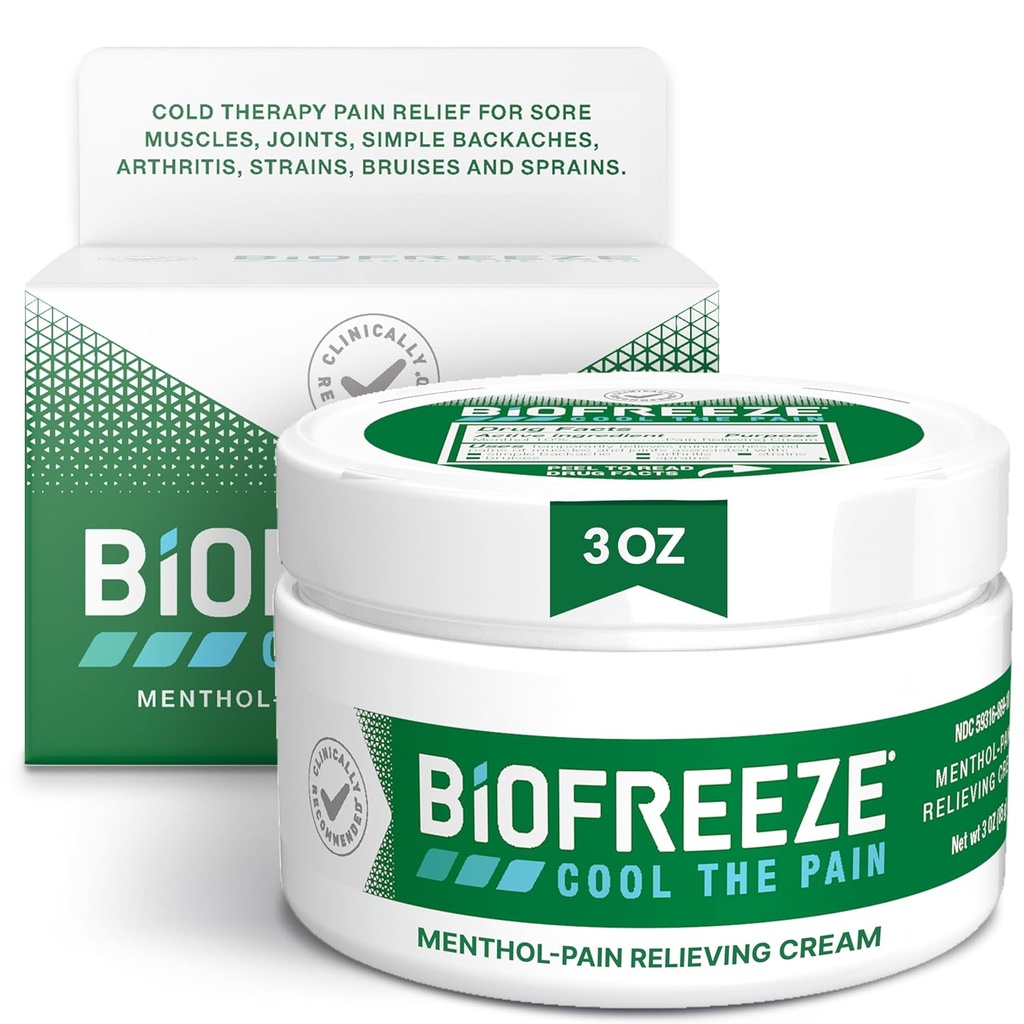 Biofreeze Smerte Relief Cream til Knee, Neck, Hip, Joint, Shoulder, & Simple Backache, Gigt Smerte Reliever, Sore Muskel Relief, Køling Menthol Smerte Cream, 3 Oz