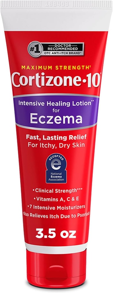 Kortison- 10 Maksimal styrke Intensive Healing Itch Relief Lotion for Eksem, 1% Hydrocortison, Fast- Action- Action-, Anti- Itch Cream for Mindre hudirritationer, udslæt og inflammation På grund af Eksem, 3,5 oz