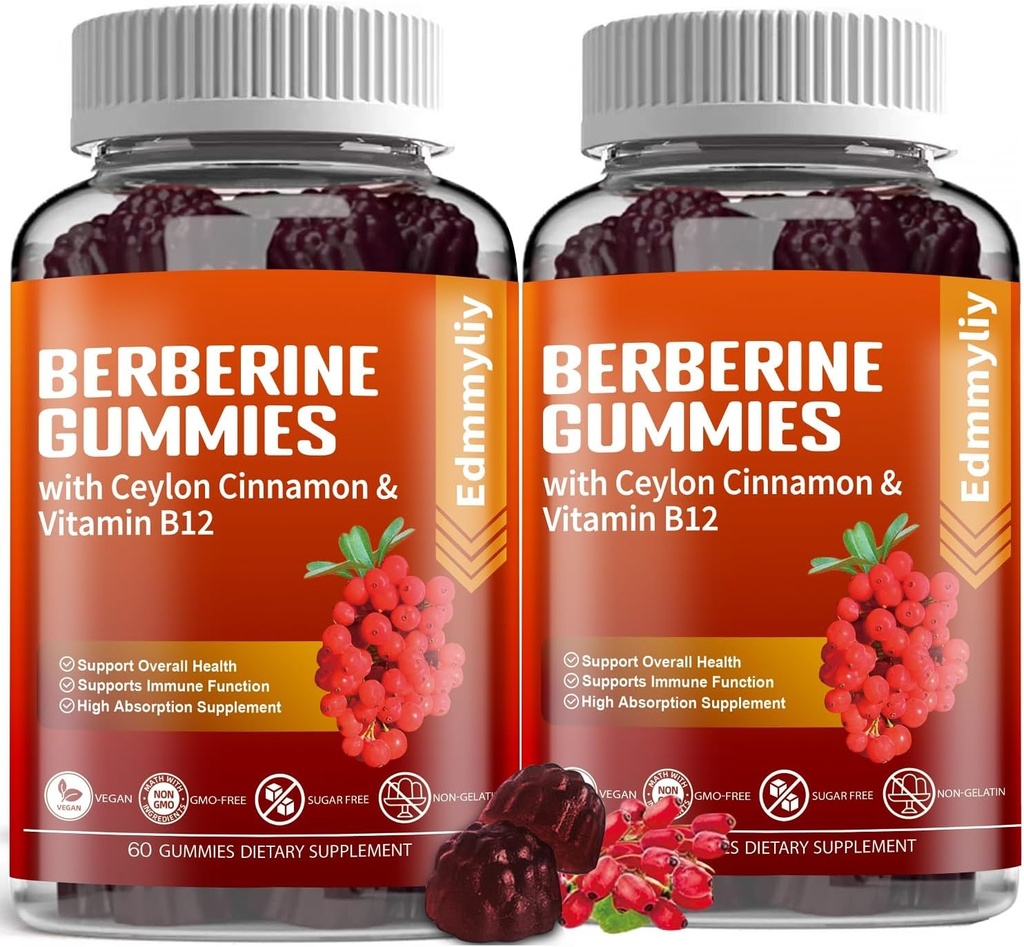 Berberine tillæg med Ceylon kanel - Sukker fri økologisk berberine 1500mg gummier til mænd og kvinder - Støtte til immunforsvar og stofskifte og energi