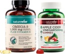 NatureWise Omega-3 Fish Oil 1000mg med E 180-greve + Apple Cider Vincious Gummies 500mg med B12, 60- greve (Vegan Gummy) - Bundle for Heart, Eye, fordøjelsessygdomme - Gluten Free, Soy- Free, Non- GMO
