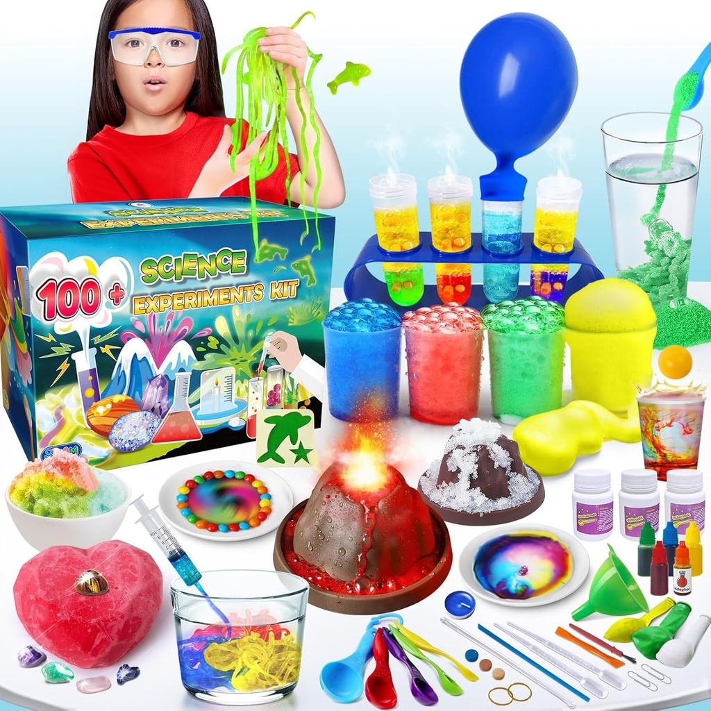 UNGLINGA 100 + Science Lab Experiments Kit for Kids, S.T.E.M Projektaktiviteter Undervisningsmæssige fødselsdag Legetøj gaver til drenge piger, kemi sæt, Gems Dig, Volcano, glødende orme