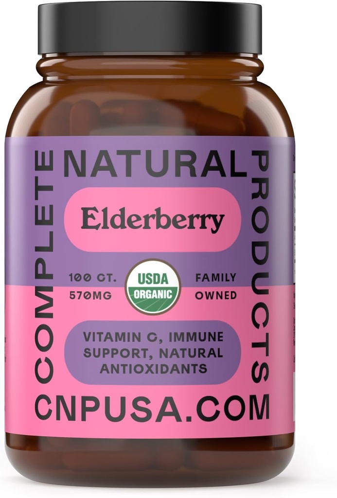 Komplet Natural Products Elderberry Kapsler 570mg, 100 Ct Yep 124; Plantbaseret immunforsvar, Antioxidant- Rich, Ingen Fillers, Made in USA