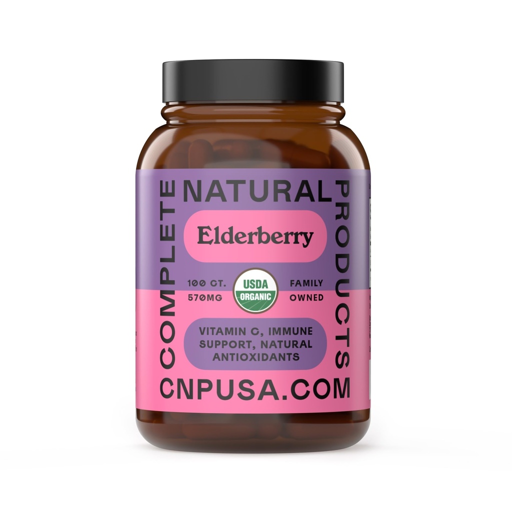 Komplet Natural Products Elderberry Kapsler 570mg, 100 Ct Yep 124; Plantbaseret immunforsvar, Antioxidant- Rich, Ingen Fillers, Made in USA