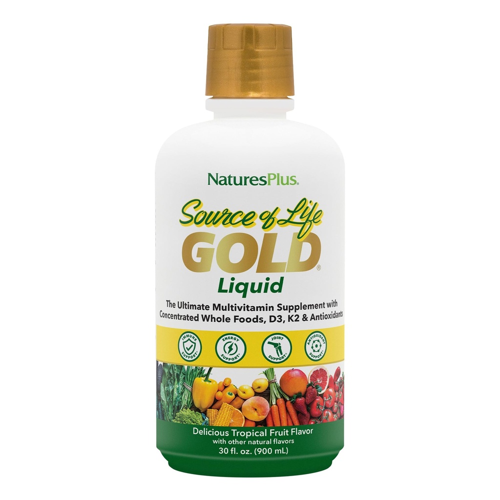 NaturesPlus Source of Life GOLD Multivitamin Liquid - 30 oz - With Vitamins D3, B12 & K2 - Blood, Bone & Immune Support - Vegetarian & Gluten Free - 30 Servings