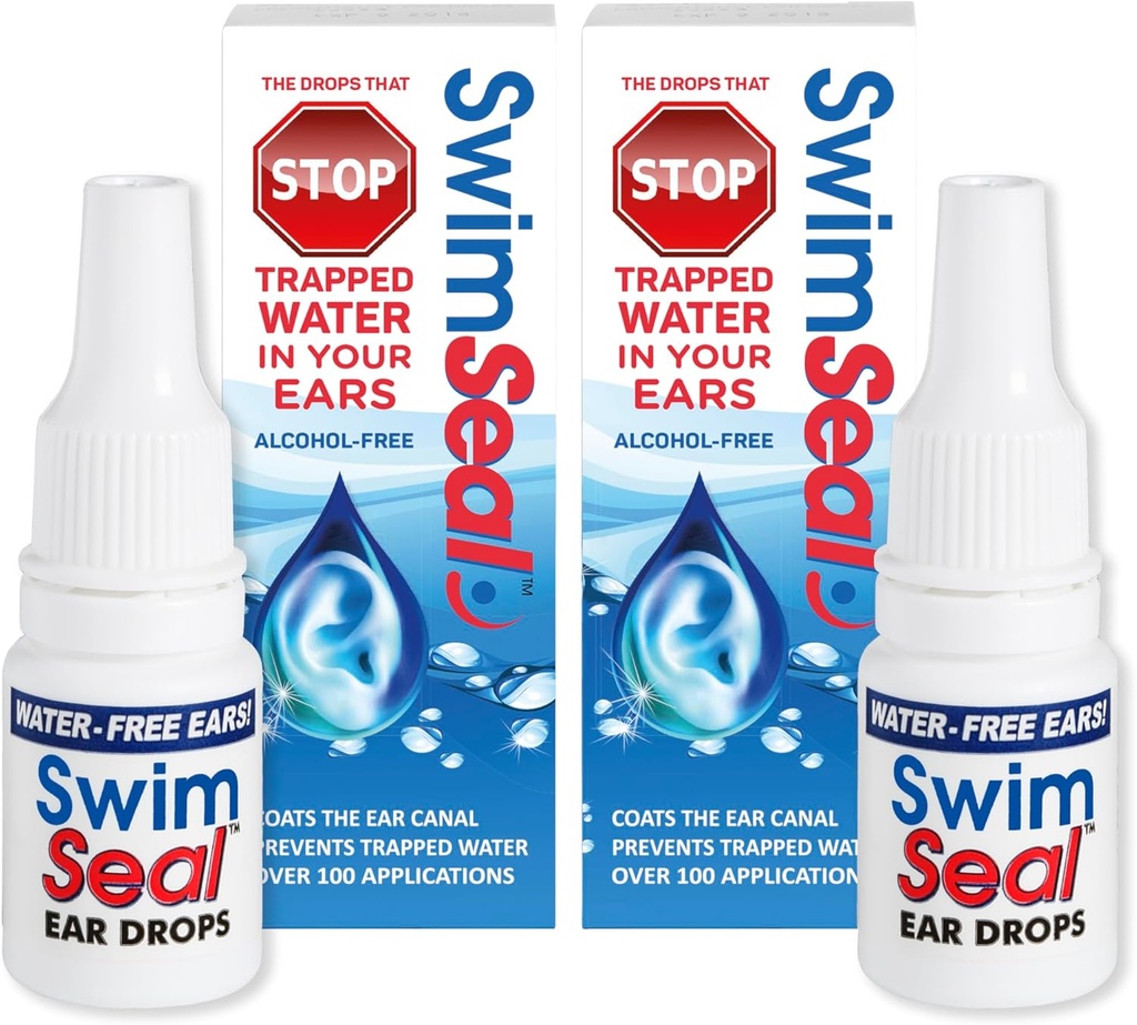 SwimSeal ™ Twin- Pack All Natural Swimmer 's Ear Drops til daglig brug snarere end Alkohol Drops eller Earplups. Løsningen for dine ører for alle vand eksponering for alle aldre.