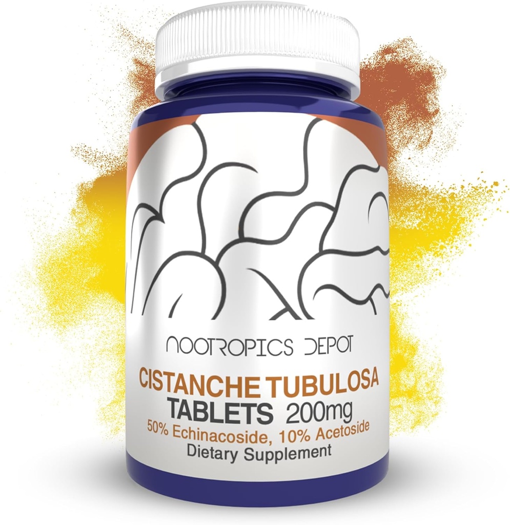 Nootropics Depot Cistanche tubulosa Tablets | 200mg | 180 Count | Minimum 50% Echinacoside + 10% Acetoside (Verbascoside) | Promotes Physical Strength and Energy | Promotes Vitality
