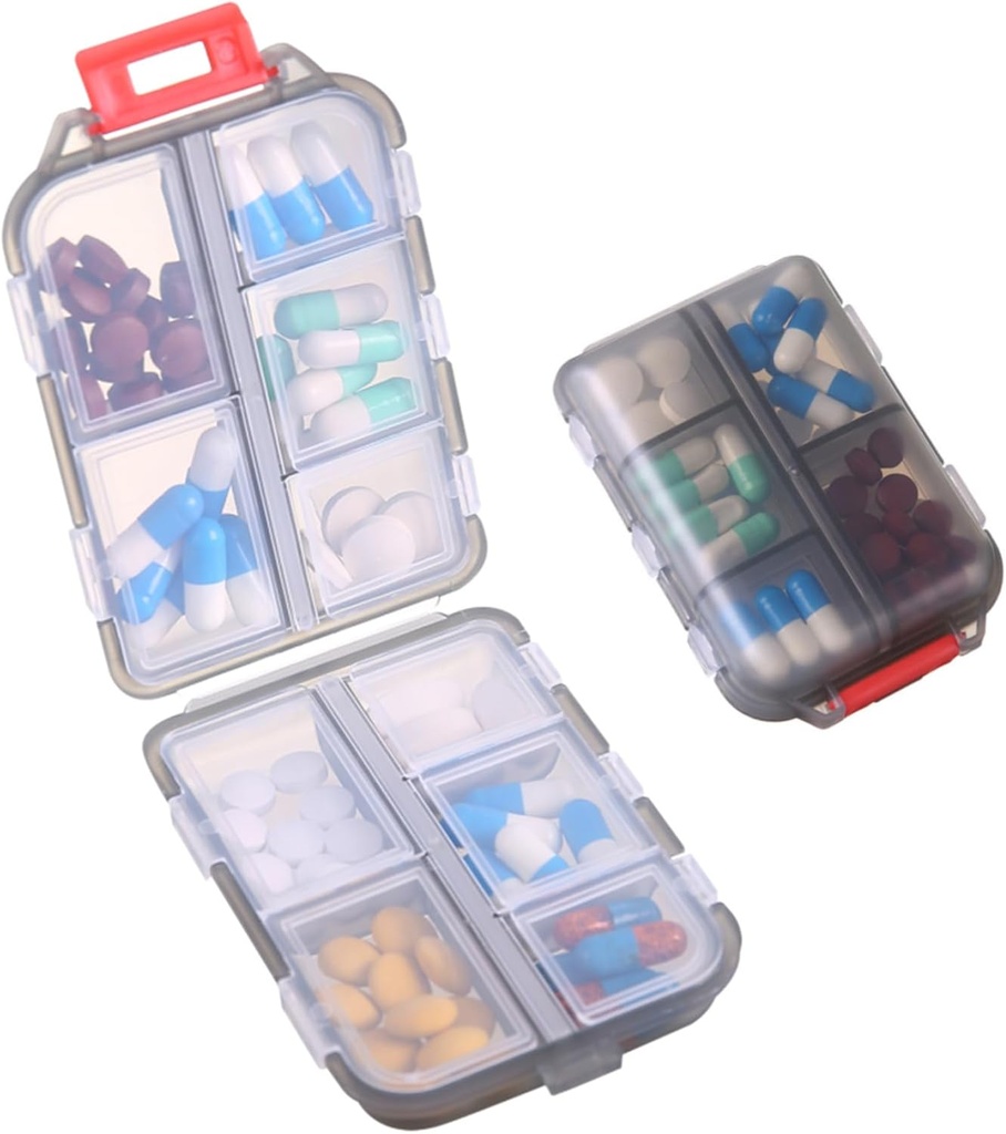 1Pack Travel Pill Organizer - 10 kompartmenter Pill Case, Kompakt og transportabel Pill Box, Perfekt til On- The- Go Storage, Pill Holder til Purse Gray