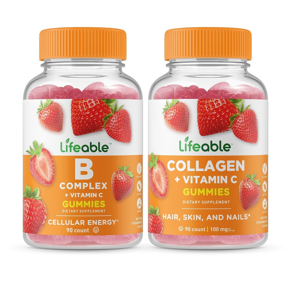 Lifeable B Complex + Collagen & C-vitamin, Gummies Bundle - Great Tasting, Vitamin supplement, Gluten Free, GMO fri, Chewable Gummy
