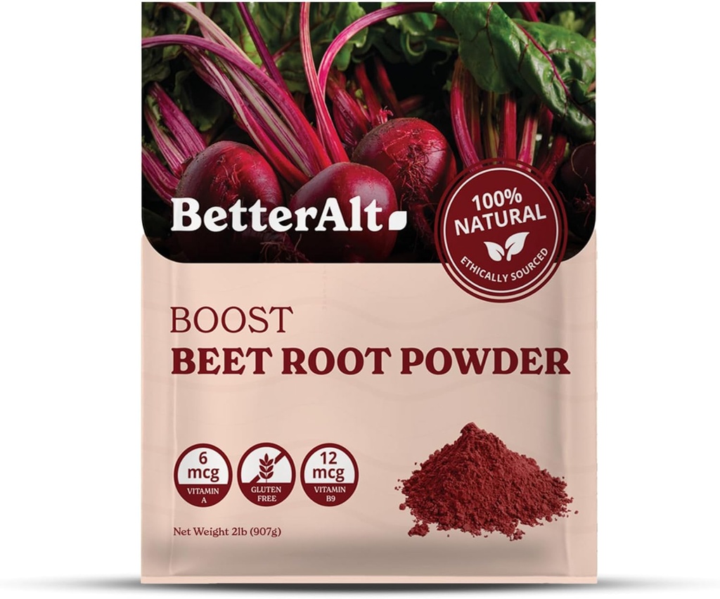 Bedre Alt Organic Beet Root Powder, USDA Certified - Nitrogenoxid supplement, Beet Juice Powder Superfood Beetroot supplement, 225 Servere, 2 LB