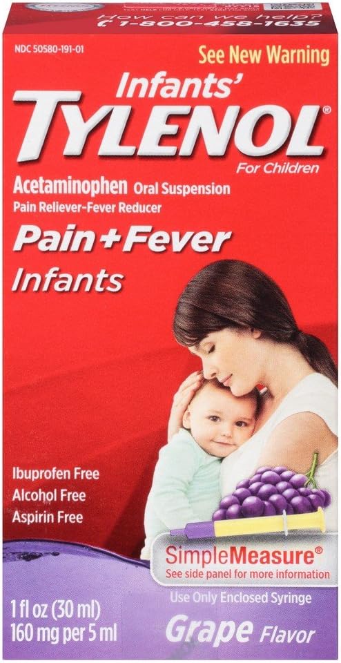 Tylenol Spædbørnssmerter + feber Oral suspension Grape Flavor - 1 oz, pakning med 3 stk.