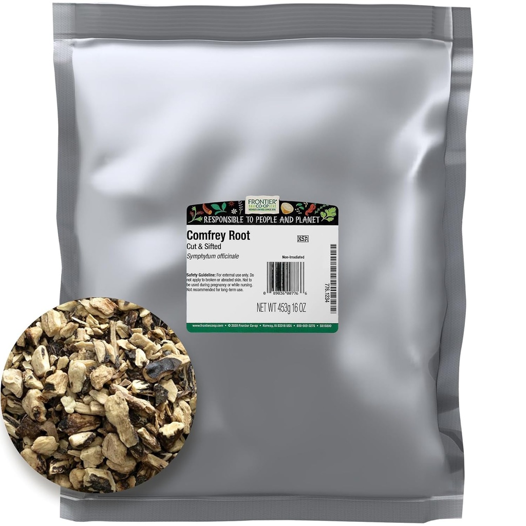 Frontier Co- op Tørret Comfrey Root, Cut & Sigted - 1LB Bulk Bag - Pure & Natural Comfrey Herb, Perfekt til Lotions, Creams, og hår Rinses, Kosher
