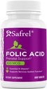 Safrel folinsyre 400 mcg - vitamin B9 - 400 tabletter, essentiel prenatal og postnatal Vitamin til foster udvikling, røde blodceller produktion, celle og neurale udvikling
