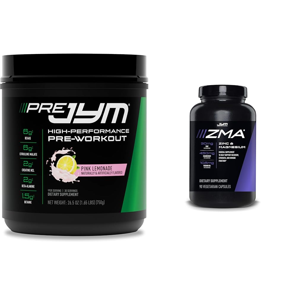 PRE JYM 30 Servering Pink Lemonade & JYM ZMA Zink / Magnesium kapsler Supplement 90 Vegetariske kapsler