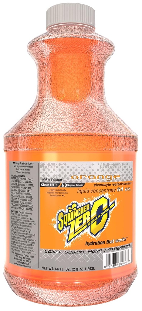 Sqwincher Zero Liquid Concentrate Note 124; Orange Flavored Dex124; Sugar Free Dex124; Lavkalorie Dex124; Lavnatrium Dex124; Elektrolyte Rettlenisation Hydration Drink Mix Dx124; gør 5 Galloner af drikkevarer