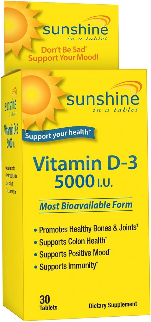Sunshine D-3 5000 IE, Sund og stærk Bones, 30 portioner