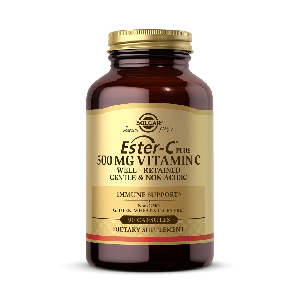 Solgar Ester- C Plus 500 mg C-vitamin med Citrus Bioflavonoider - 90 kapsler - Tunge & ikke-syreholdige, godt bevaret - 24-timers immunforsvar - non-GMO, Gluten Free - 90 Servere