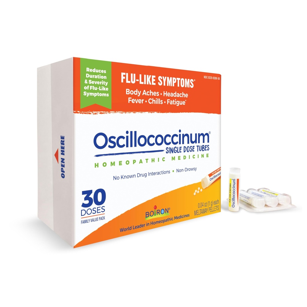 Boiron Oscillococcinum til lindring fra Flu- Like Symptomer på Body Aches, Hovedpine, Feber, Kulderystelser og Træthed - 30 Doser