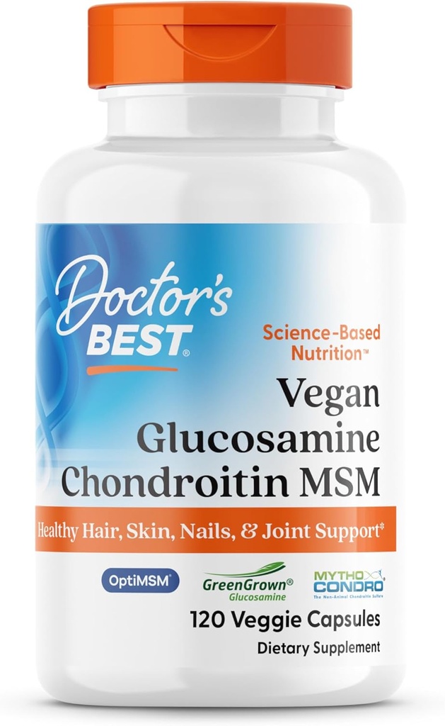 Læger Best Vegan Glucosamin Chondroitin MSM, Sund Hår, Hud, Nails, & fælles støtte, Non- GMO, Gluten Free, Soy Free, Vegan 120 Veggie Capsules