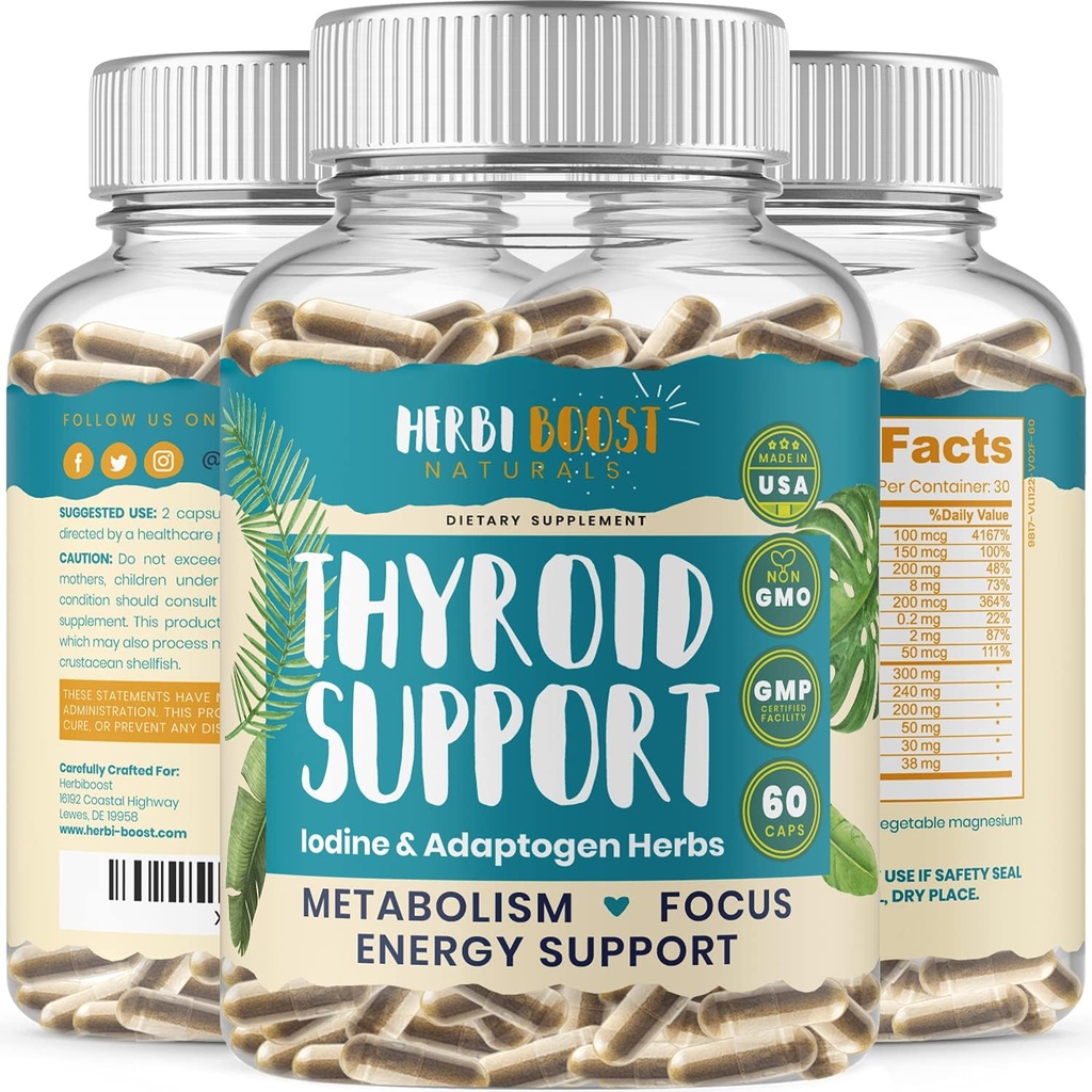 Thyreoideastøtte til kvinder med jod 10 69 mg ekstra styrke supplement til Metabolisme, fokus med Ashwagandha, L-Tyrosin, Zink, Selen & Mere