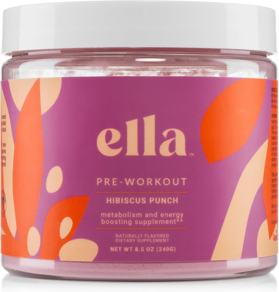 Nøgen Ella Pre Workout Powder, Hibiscus Punch Amino Energy med Vegan BCAA Aminosyrer, Naturlig Koffein, Fortræning Boost til mænd og kvinder, 30 Servering