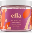Nøgen Ella Pre Workout Powder, Hibiscus Punch Amino Energy med Vegan BCAA Aminosyrer, Naturlig Koffein, Fortræning Boost til mænd og kvinder, 30 Servering